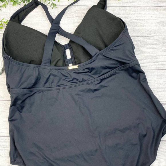 NEW Lauren Ralph Lauren BLACK Plus Size Shaping V-Neck One-Piece Swimsuit 22W - Picture 7 of 10